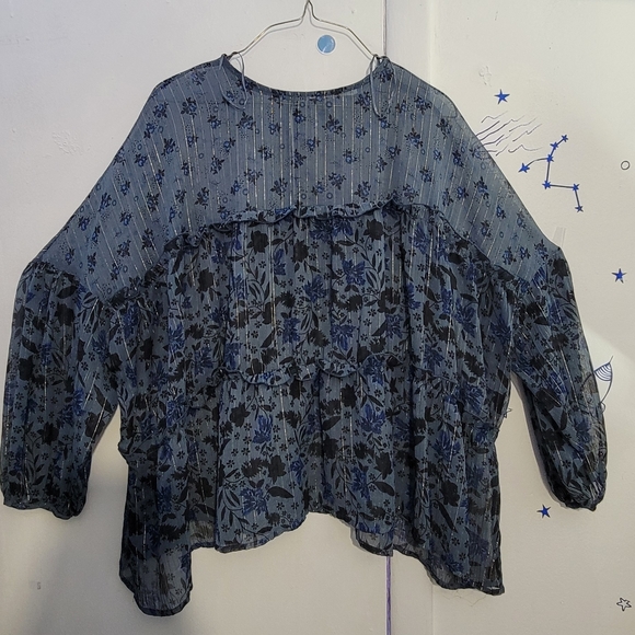 Zara Women's Blue and Black Blouse Size Large - Picture 5 of 5